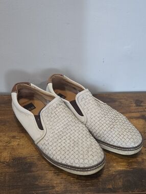 Men's Cream Woven Slip-On Loafers with Brown Accents